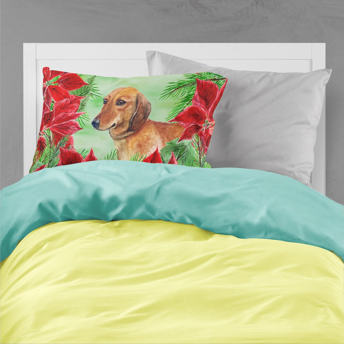 Dachshund Poinsettas Fabric Standard Pillowcase CK1300PILLOWCASE by Caroline's Treasures