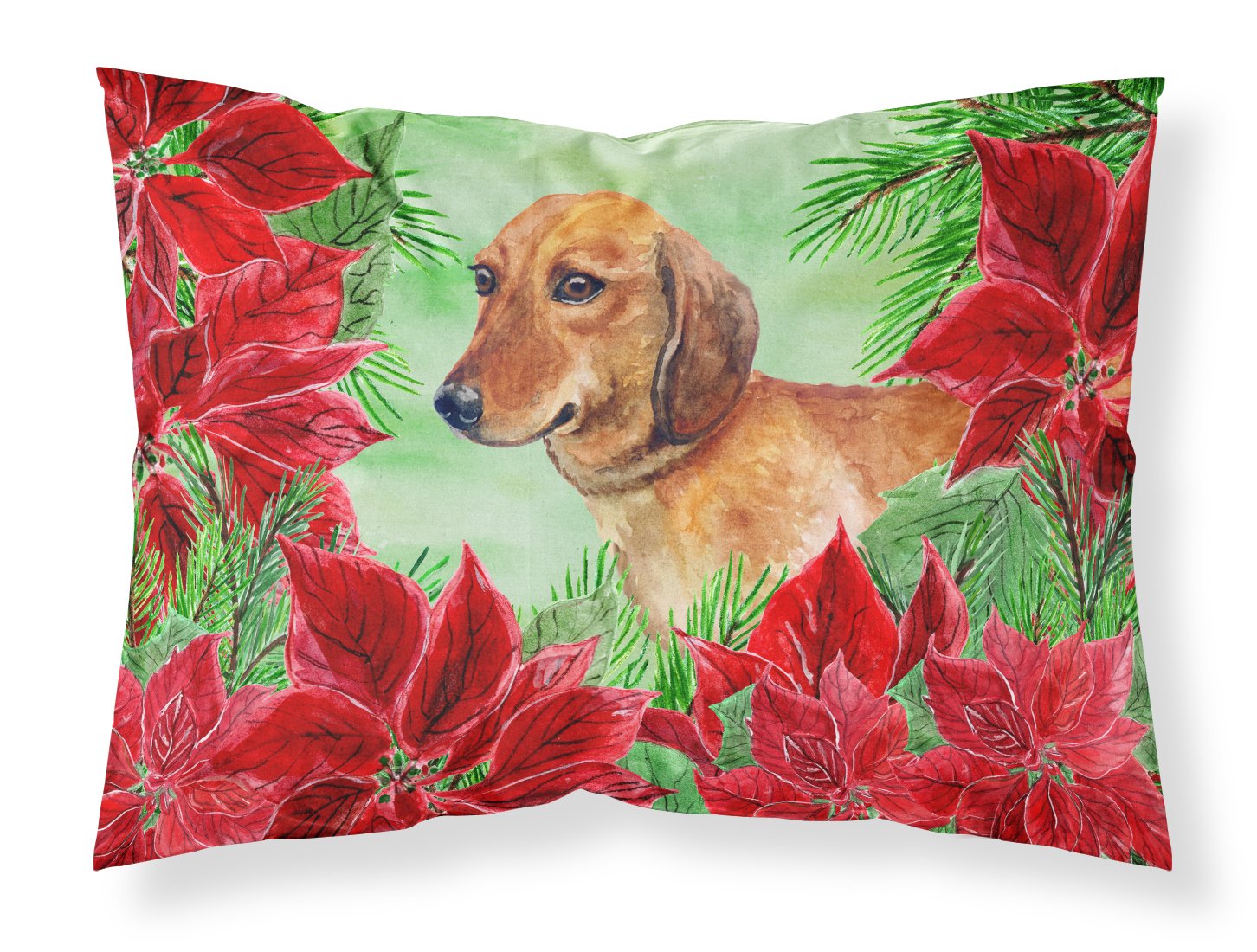 Dachshund Poinsettas Fabric Standard Pillowcase CK1300PILLOWCASE by Caroline's Treasures