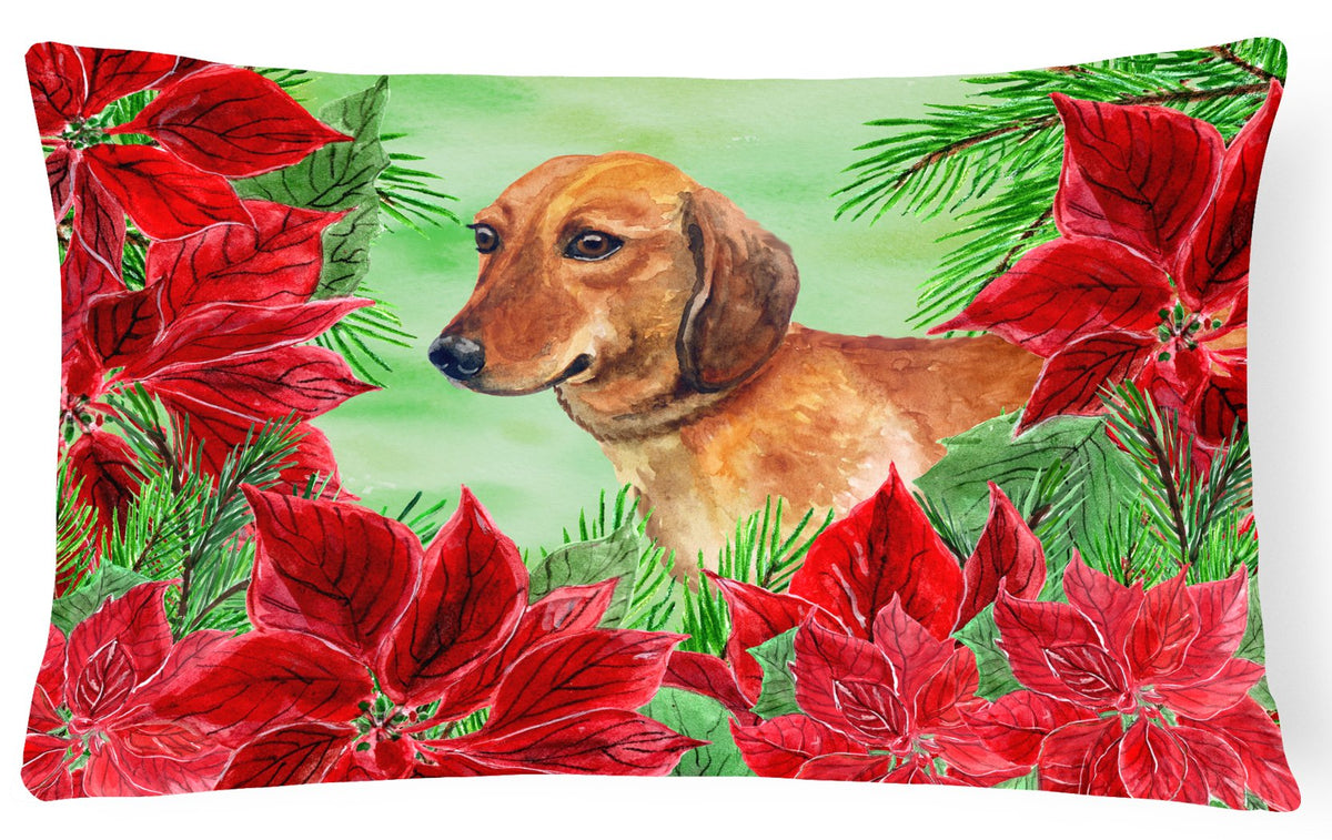 Dachshund Poinsettas Canvas Fabric Decorative Pillow CK1300PW1216 by Caroline&#39;s Treasures