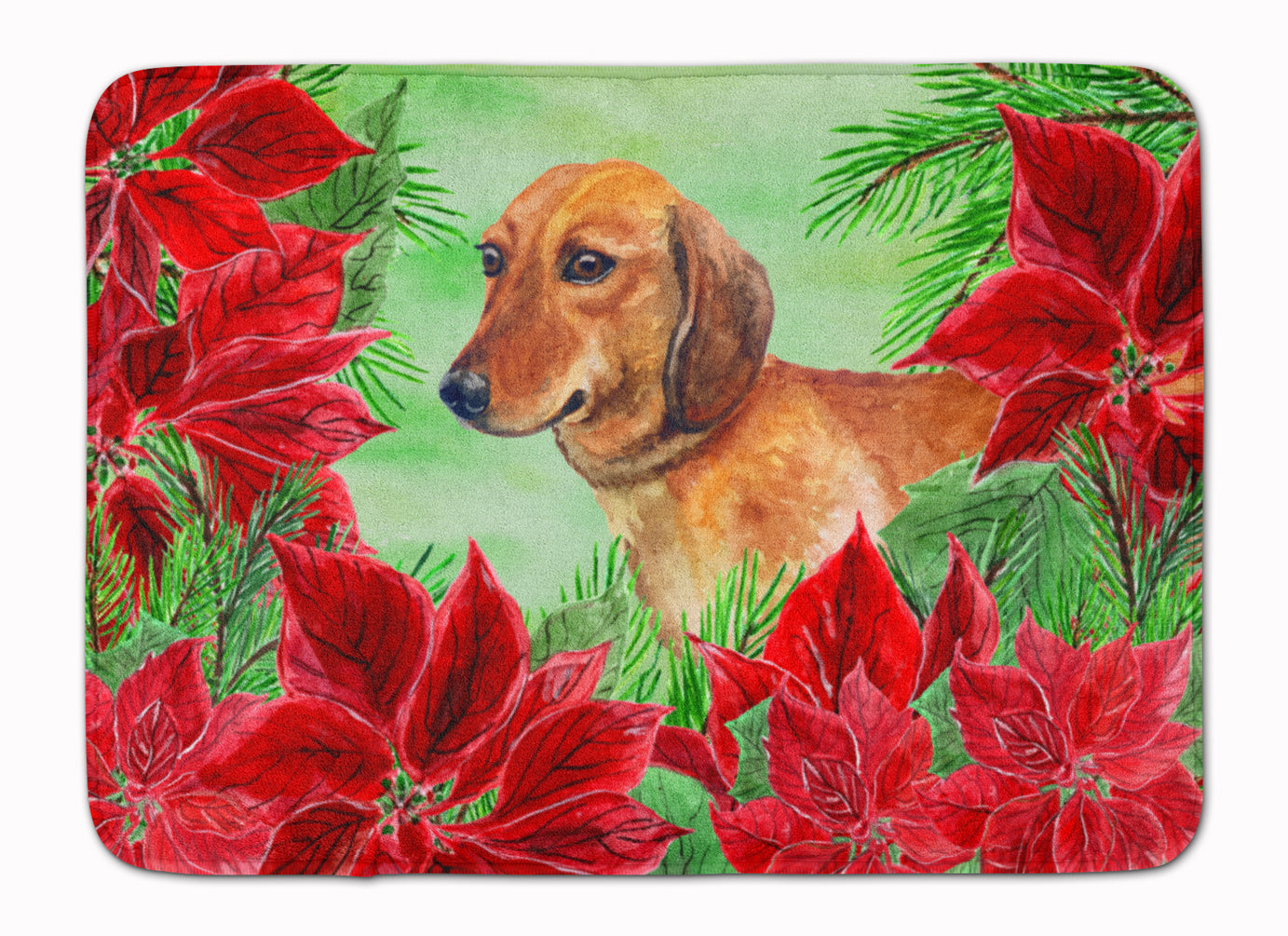 Dachshund Poinsettas Machine Washable Memory Foam Mat CK1300RUG - the-store.com