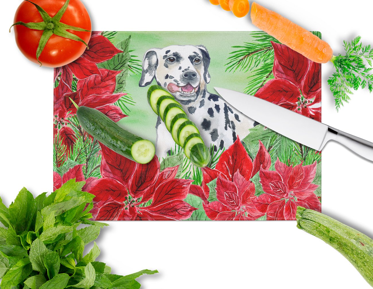 Dalmatian Poinsettas Glass Cutting Board Large CK1301LCB by Caroline's Treasures