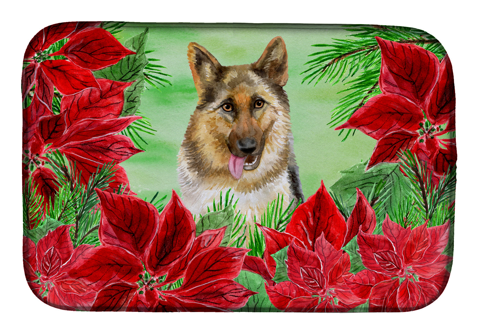 German Shepherd Poinsettas Dish Drying Mat CK1302DDM  the-store.com.