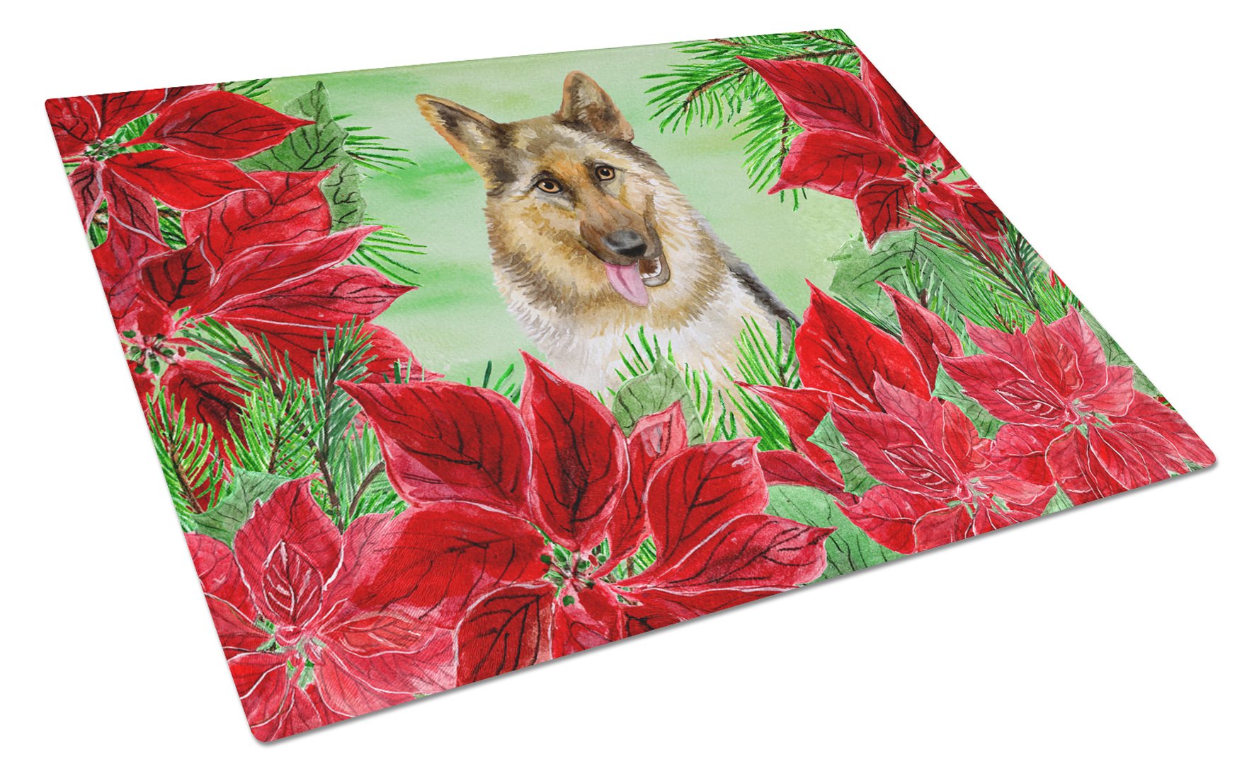 German Shepherd Poinsettas Glass Cutting Board Large CK1302LCB by Caroline's Treasures