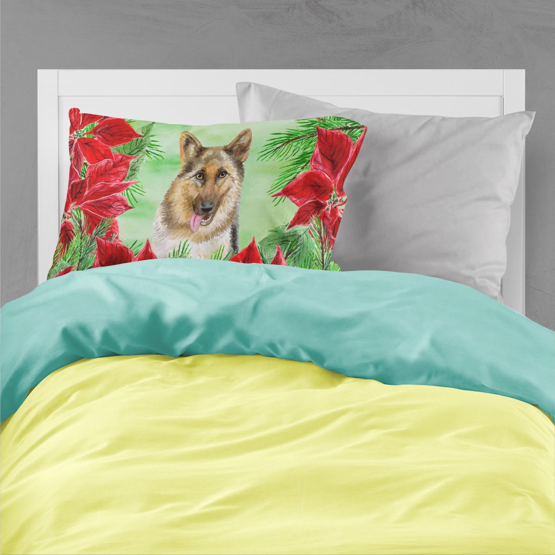 German Shepherd Poinsettas Fabric Standard Pillowcase CK1302PILLOWCASE by Caroline's Treasures