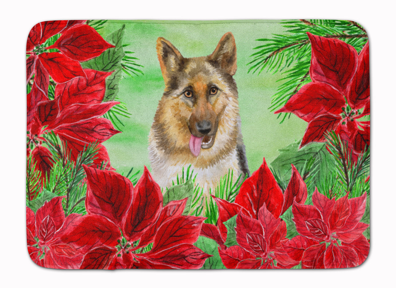 German Shepherd Poinsettas Machine Washable Memory Foam Mat CK1302RUG - the-store.com