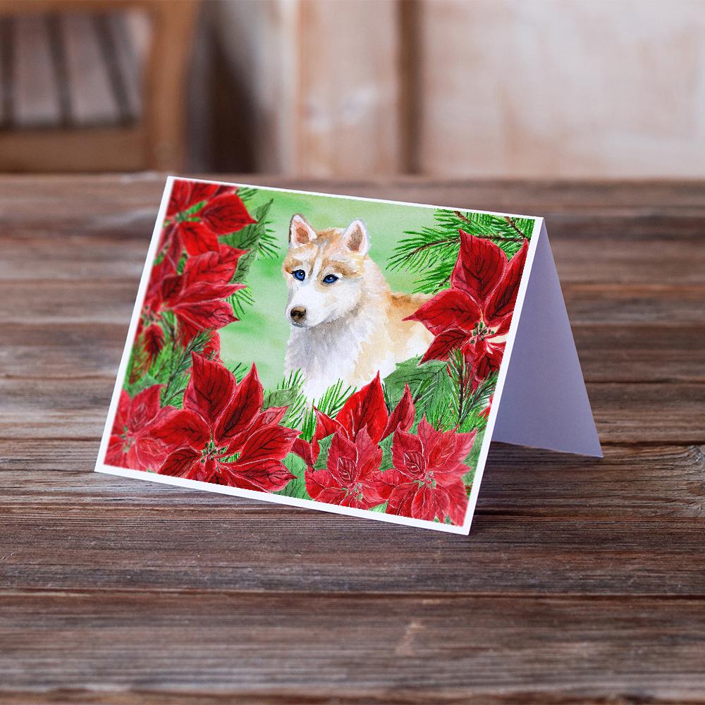 Buy this Siberian Husky Poinsettas Greeting Cards and Envelopes Pack of 8