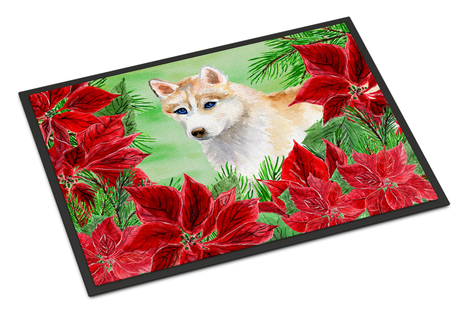 Siberian Husky Poinsettas Indoor or Outdoor Mat 18x27 CK1303MAT - the-store.com