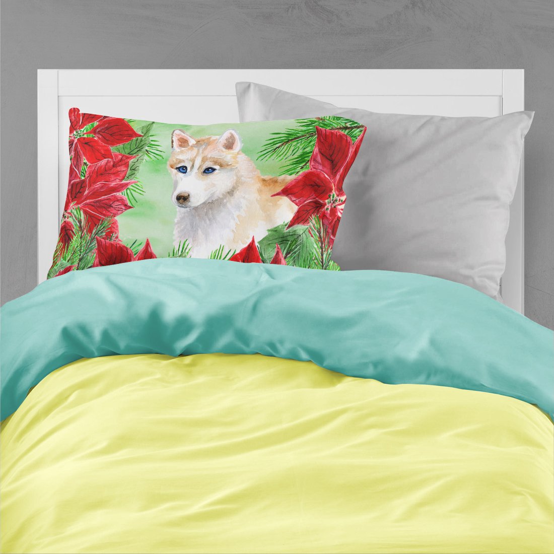 Siberian Husky Poinsettas Fabric Standard Pillowcase CK1303PILLOWCASE by Caroline's Treasures