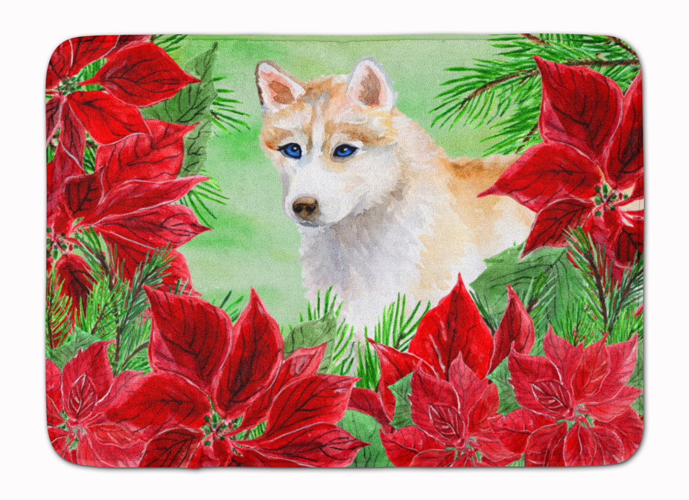 Siberian Husky Poinsettas Machine Washable Memory Foam Mat CK1303RUG - the-store.com