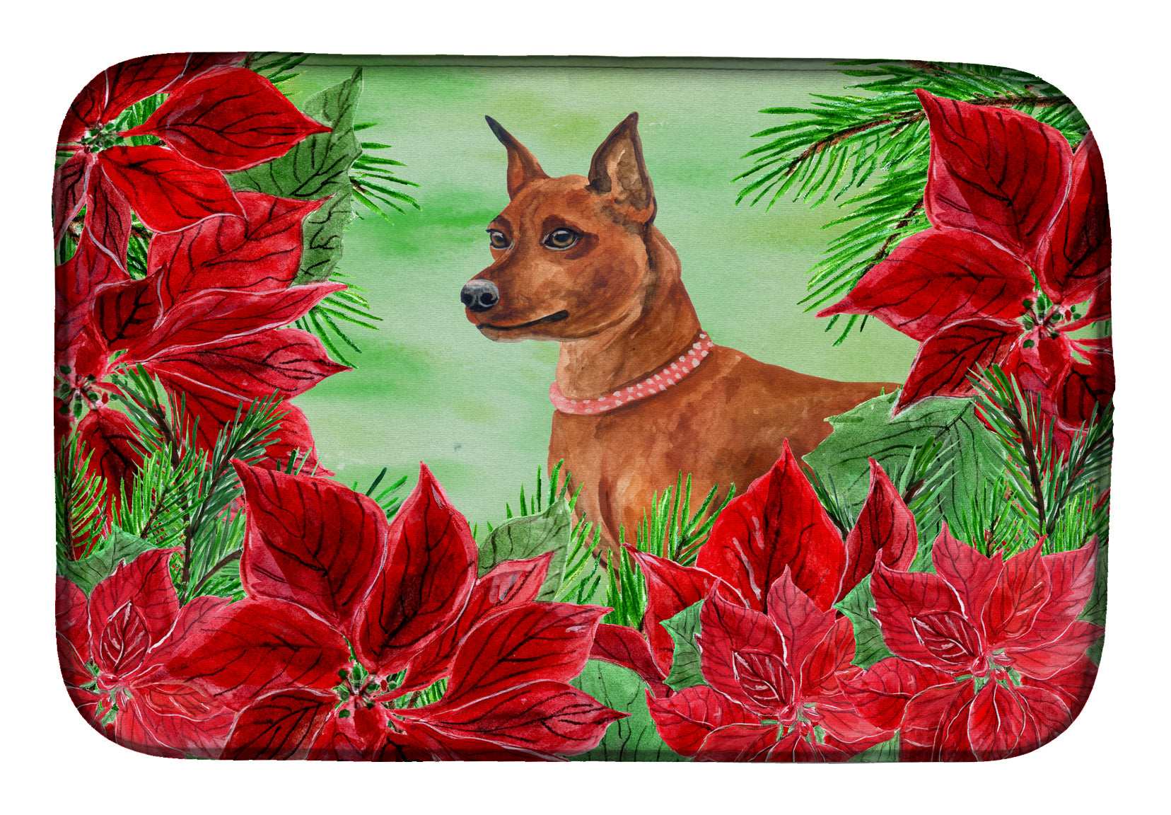 Miniature Pinscher Poinsettas Dish Drying Mat CK1304DDM  the-store.com.