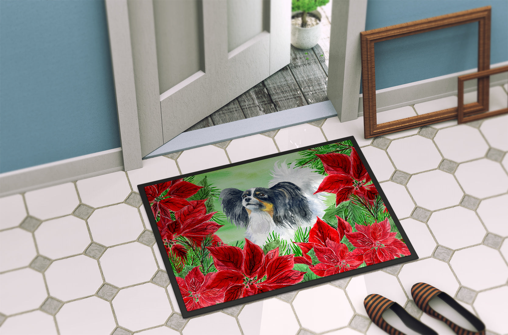 Papillon Poinsettas Indoor or Outdoor Mat 18x27 CK1305MAT - the-store.com