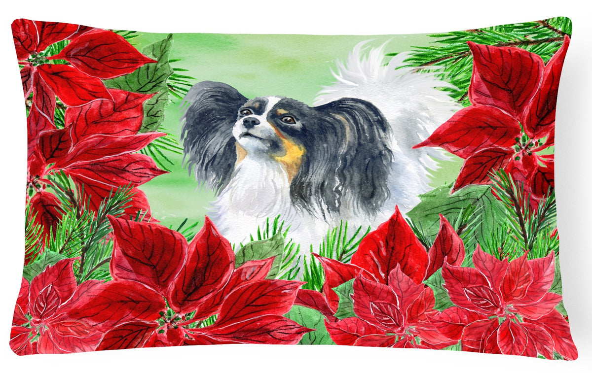 Papillon Poinsettas Canvas Fabric Decorative Pillow CK1305PW1216 by Caroline&#39;s Treasures