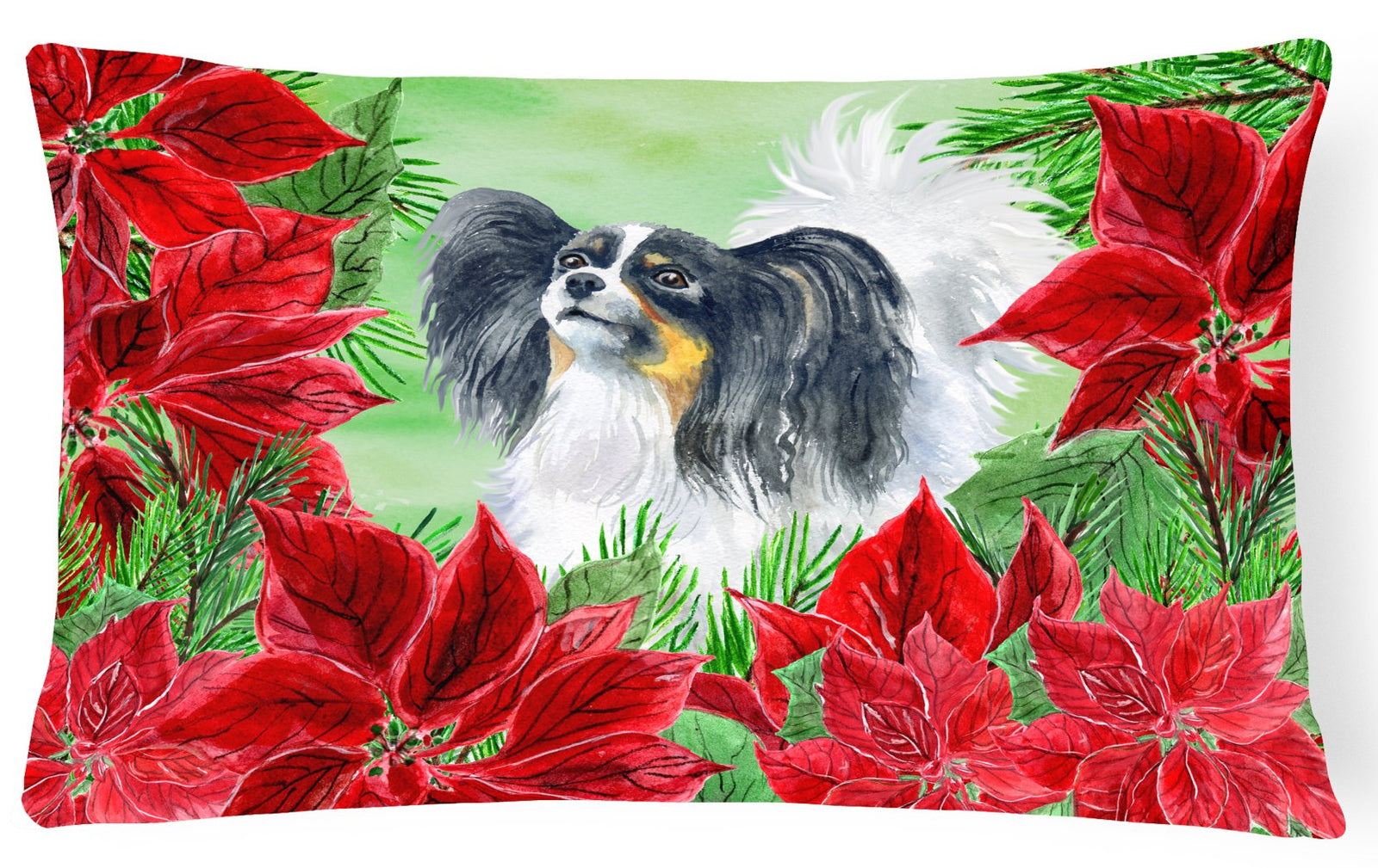 Papillon Poinsettas Canvas Fabric Decorative Pillow CK1305PW1216 by Caroline's Treasures