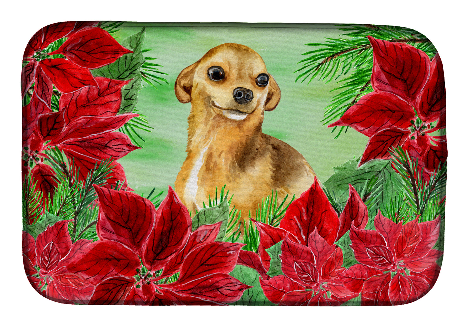 Chihuahua Poinsettas Dish Drying Mat CK1306DDM  the-store.com.