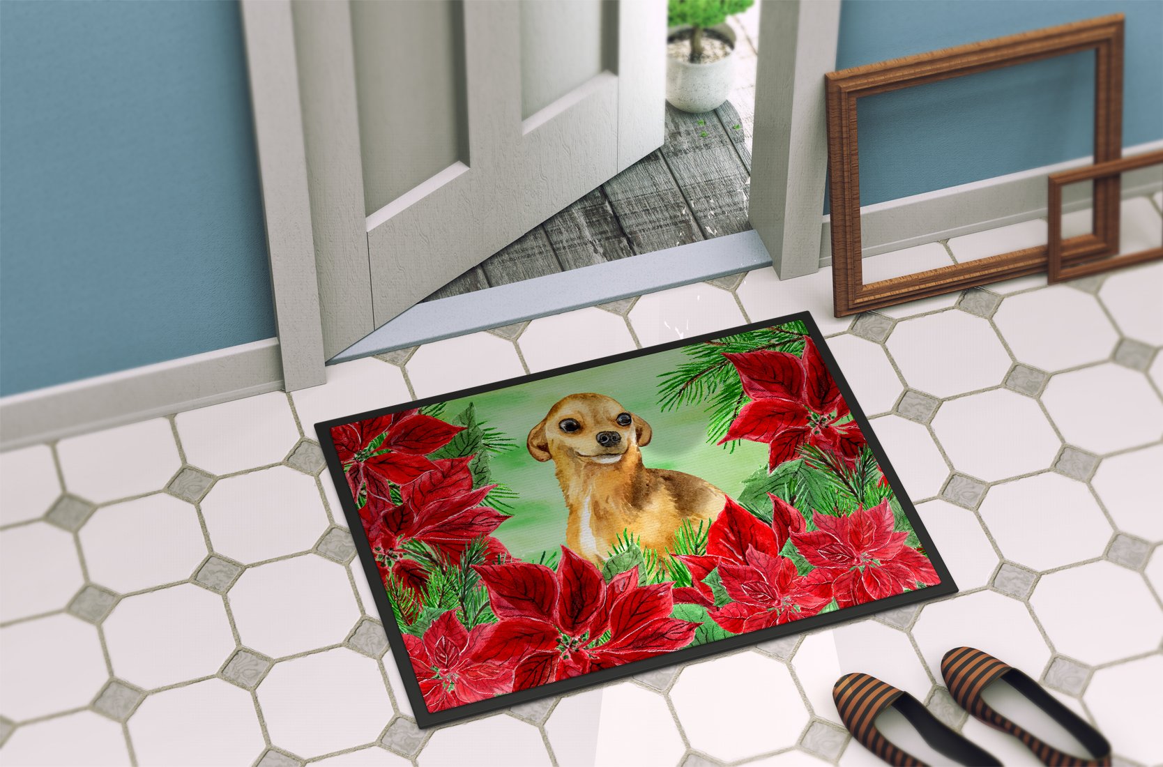 Chihuahua Poinsettas Indoor or Outdoor Mat 24x36 CK1306JMAT by Caroline's Treasures