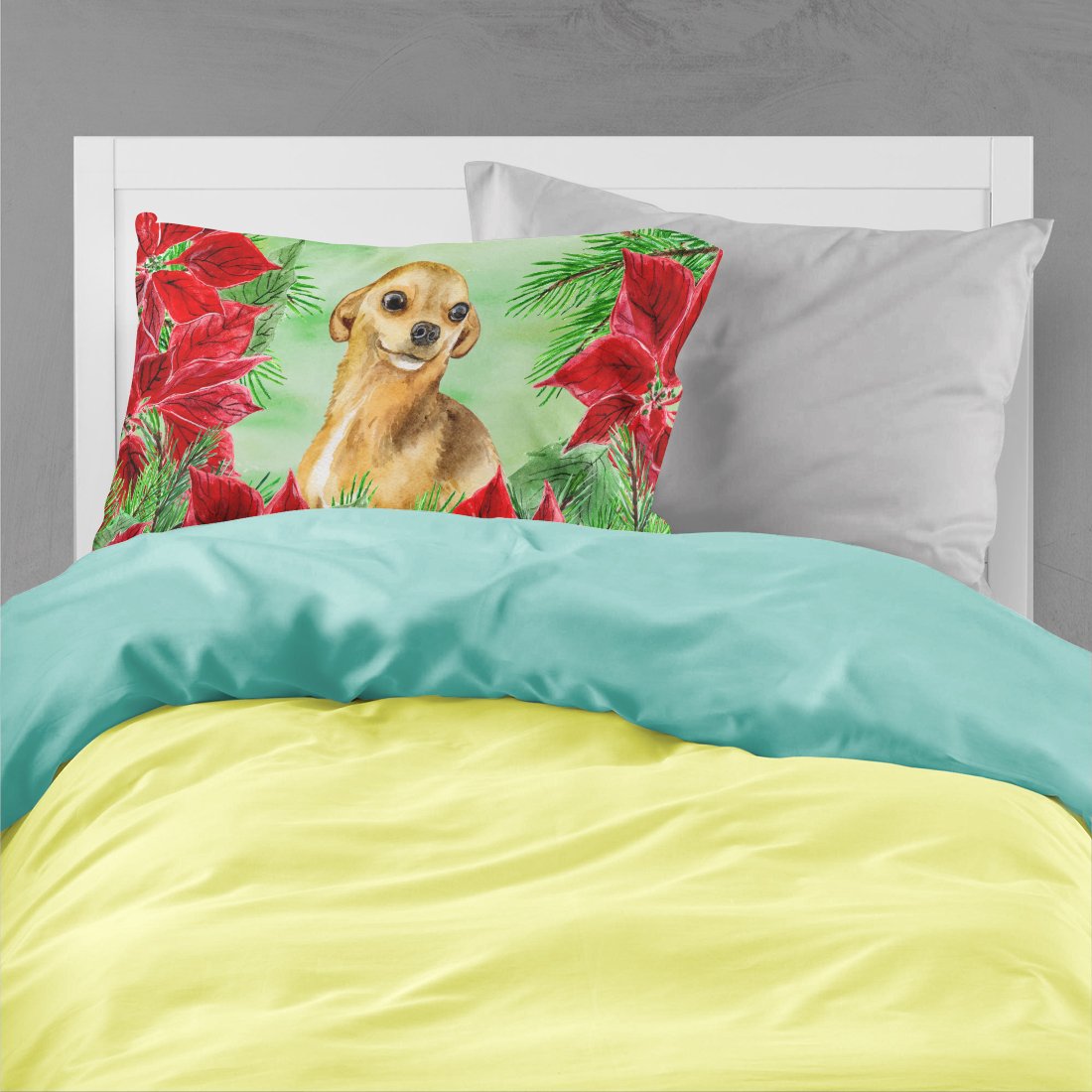 Chihuahua Poinsettas Fabric Standard Pillowcase CK1306PILLOWCASE by Caroline's Treasures