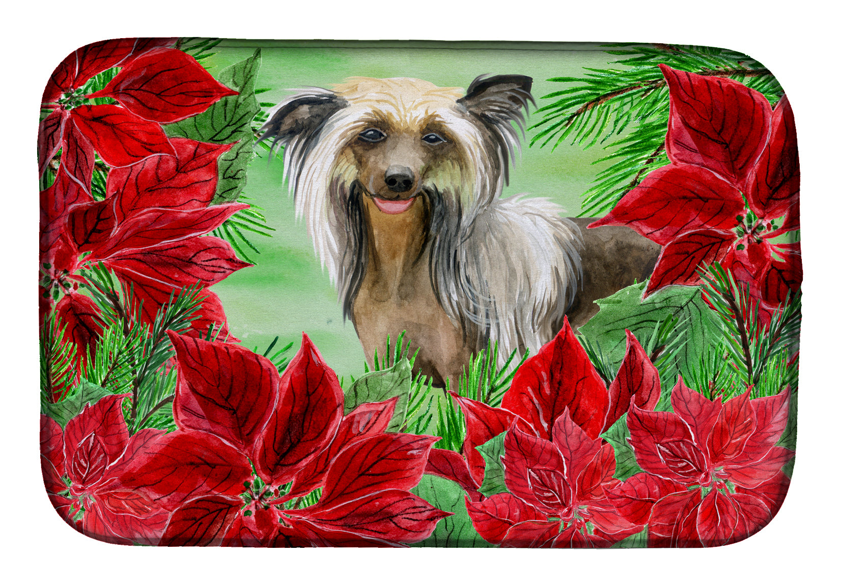 Chinese Crested Poinsettas Dish Drying Mat CK1307DDM  the-store.com.