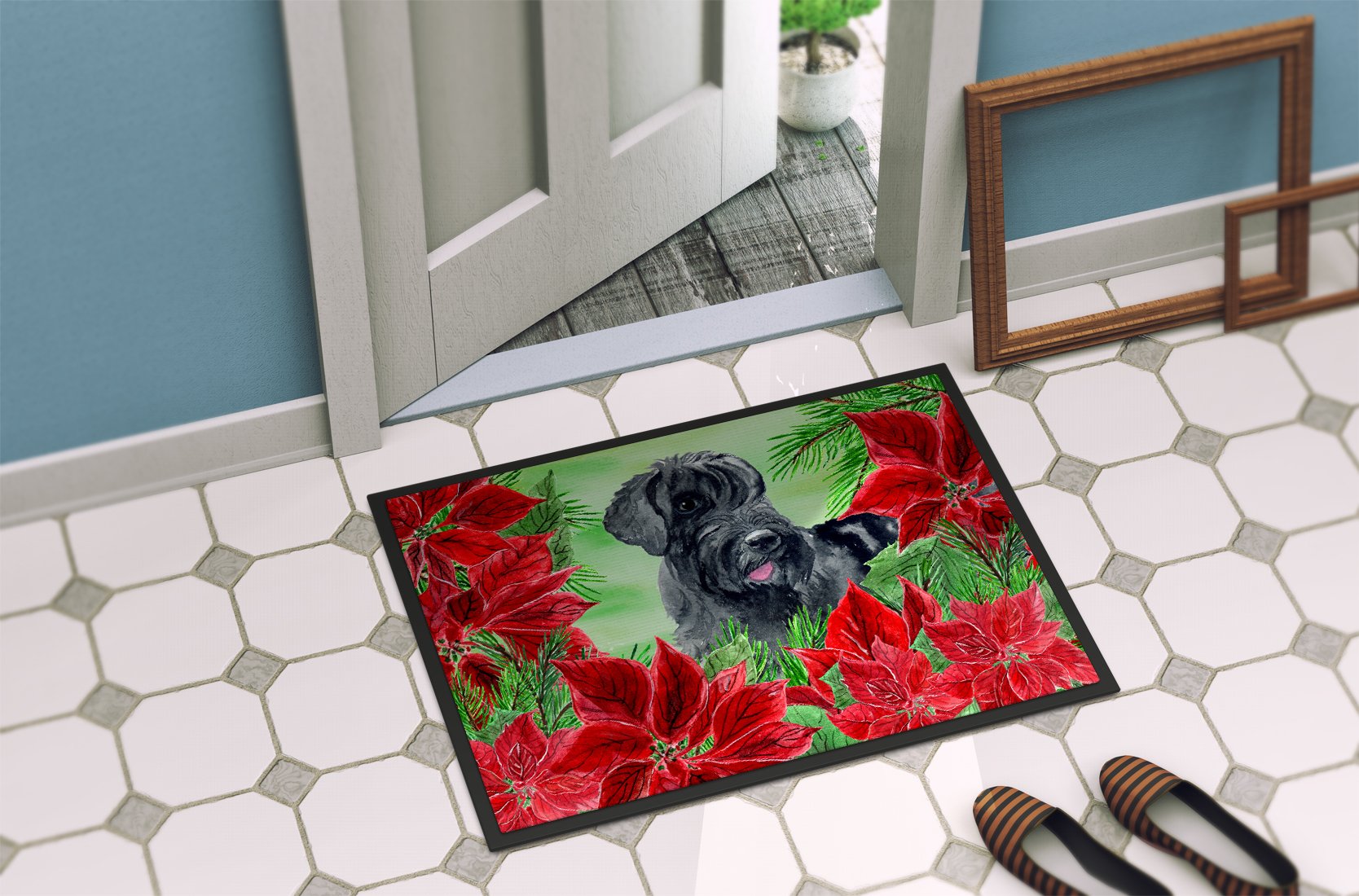 Giant Schnauzer Poinsettas Indoor or Outdoor Mat 24x36 CK1308JMAT by Caroline's Treasures