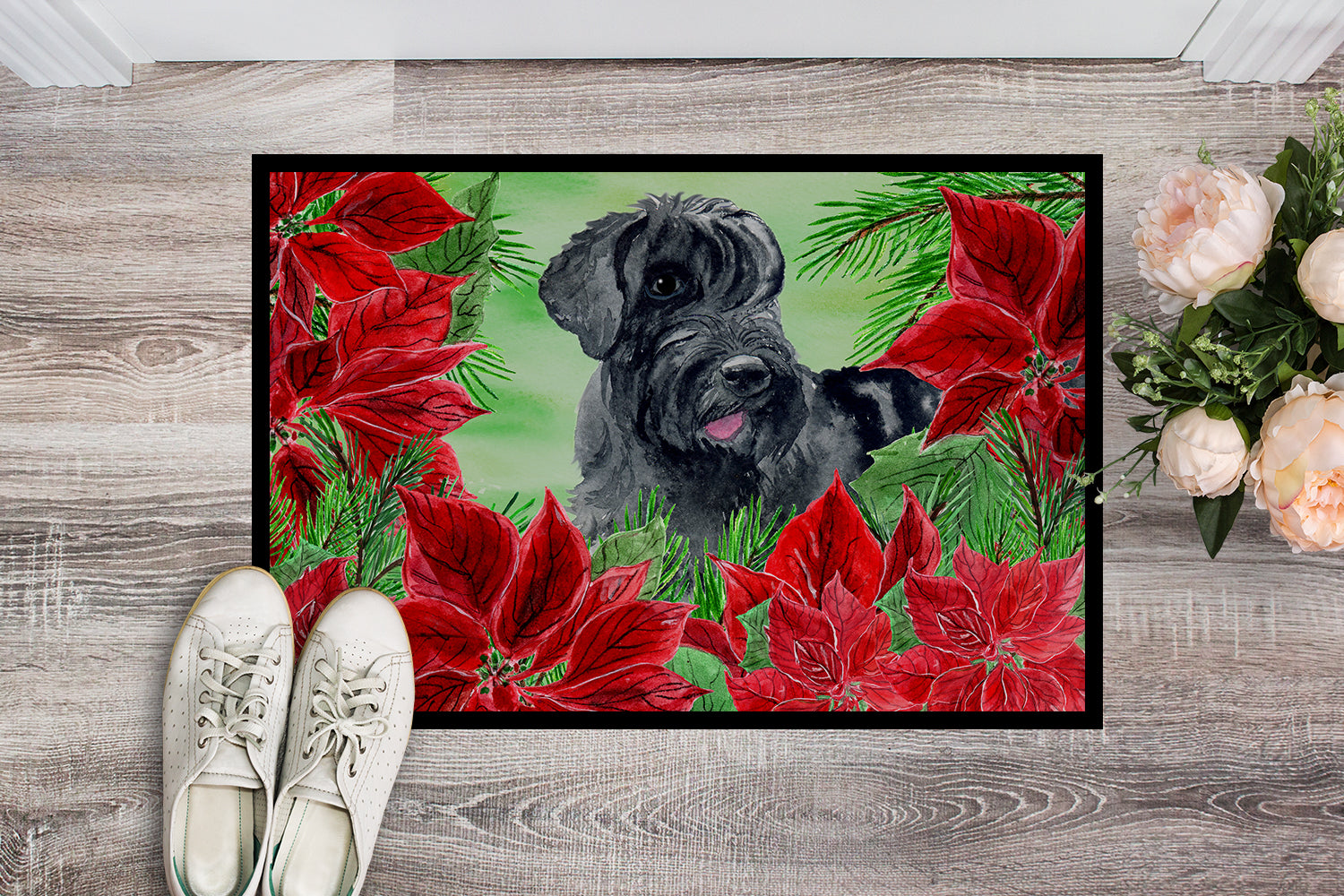 Giant Schnauzer Poinsettas Indoor or Outdoor Mat 18x27 CK1308MAT - the-store.com