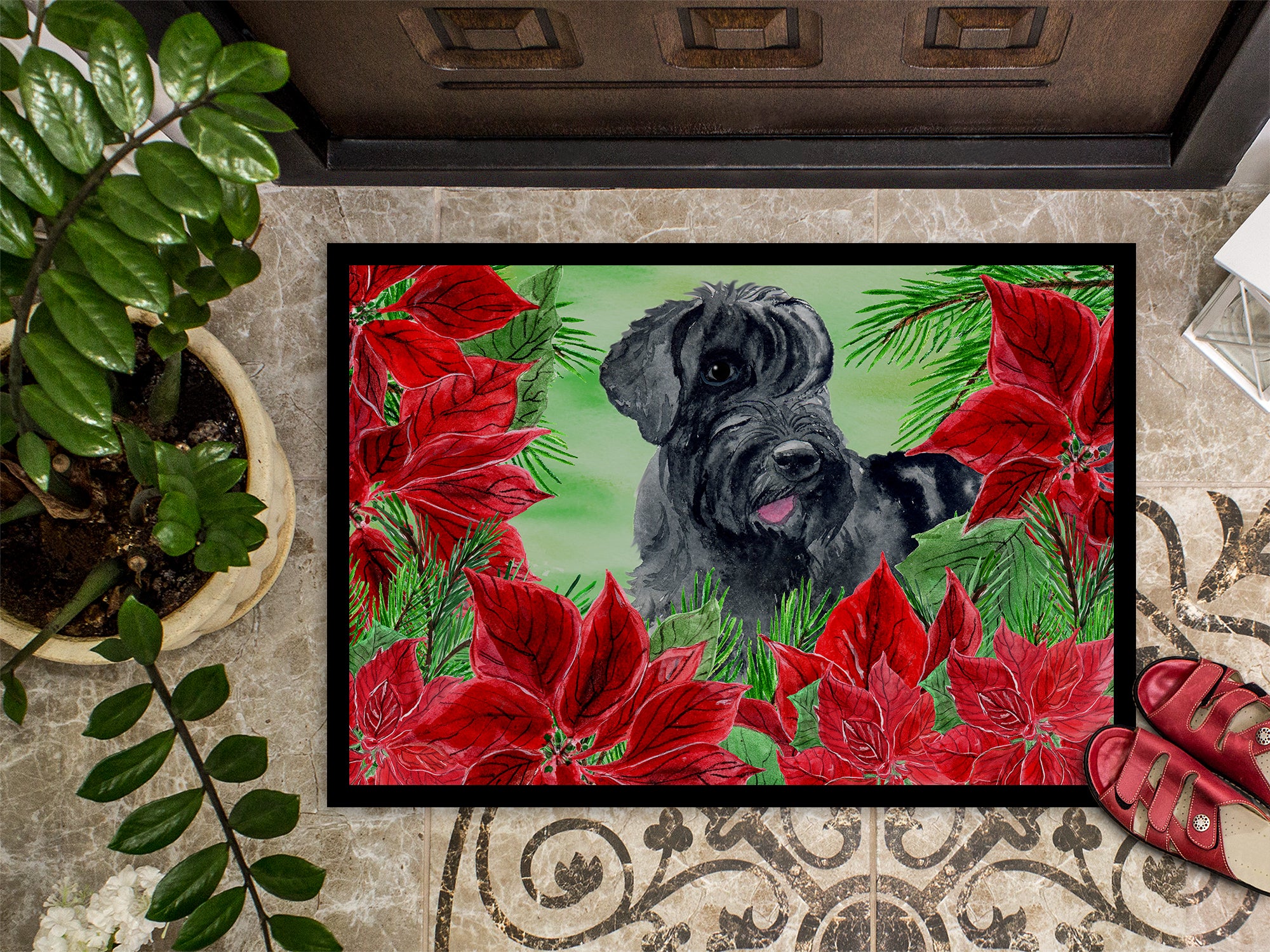 Giant Schnauzer Poinsettas Indoor or Outdoor Mat 18x27 CK1308MAT - the-store.com