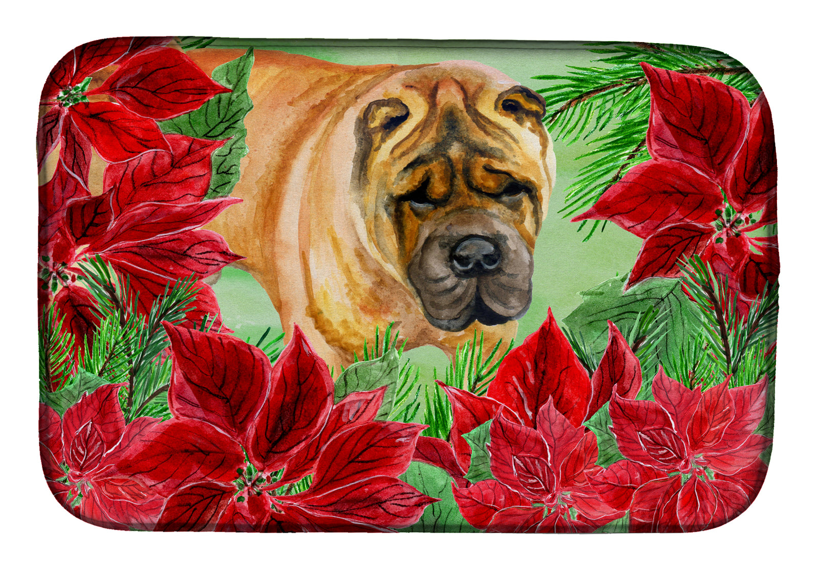 Shar Pei Poinsettas Dish Drying Mat CK1309DDM  the-store.com.