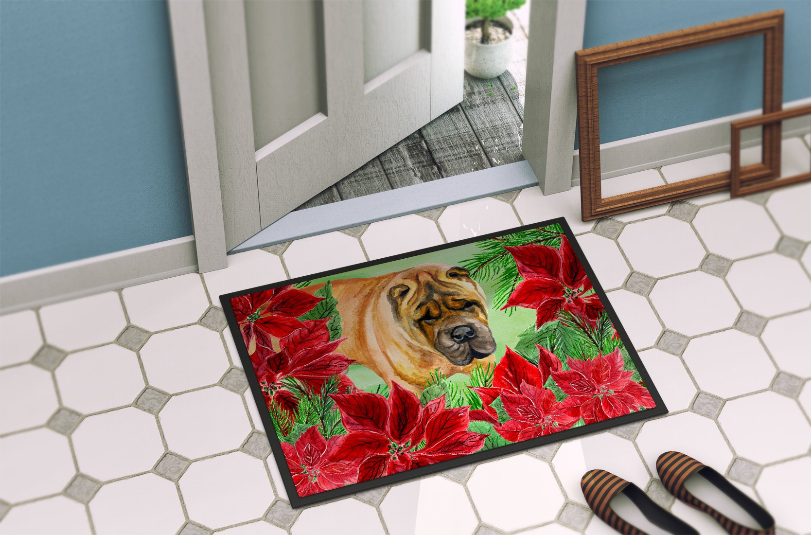 Shar Pei Poinsettas Indoor or Outdoor Mat 24x36 CK1309JMAT by Caroline's Treasures