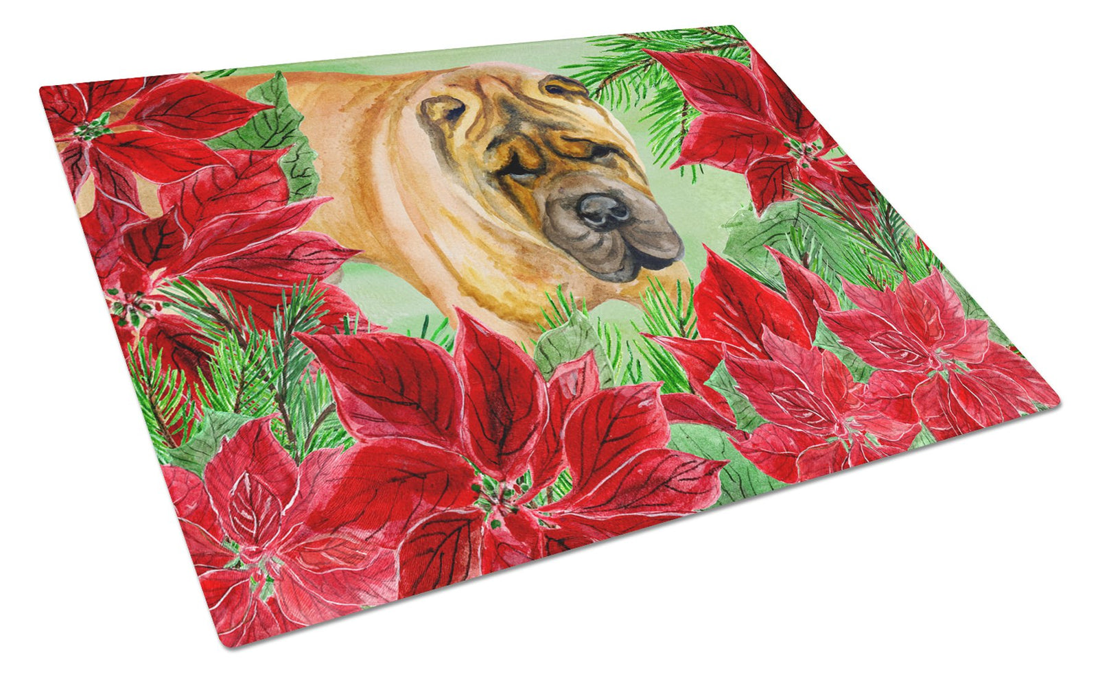 Shar Pei Poinsettas Glass Cutting Board Large CK1309LCB by Caroline's Treasures