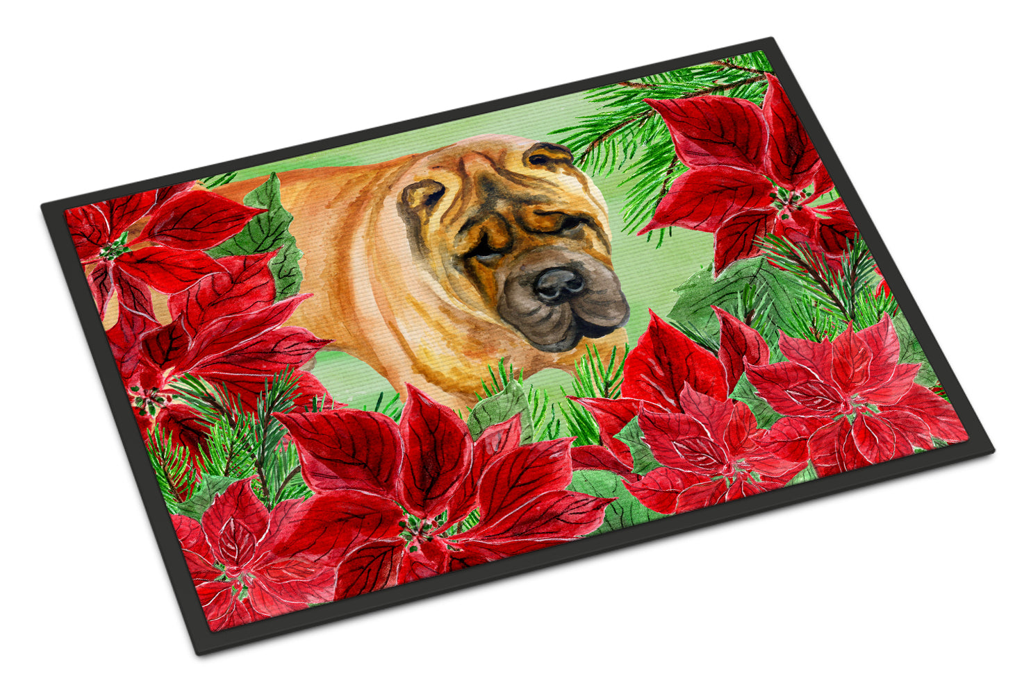 Shar Pei Poinsettas Indoor or Outdoor Mat 18x27 CK1309MAT - the-store.com