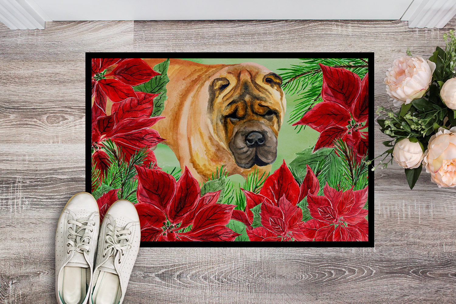 Shar Pei Poinsettas Indoor or Outdoor Mat 18x27 CK1309MAT - the-store.com