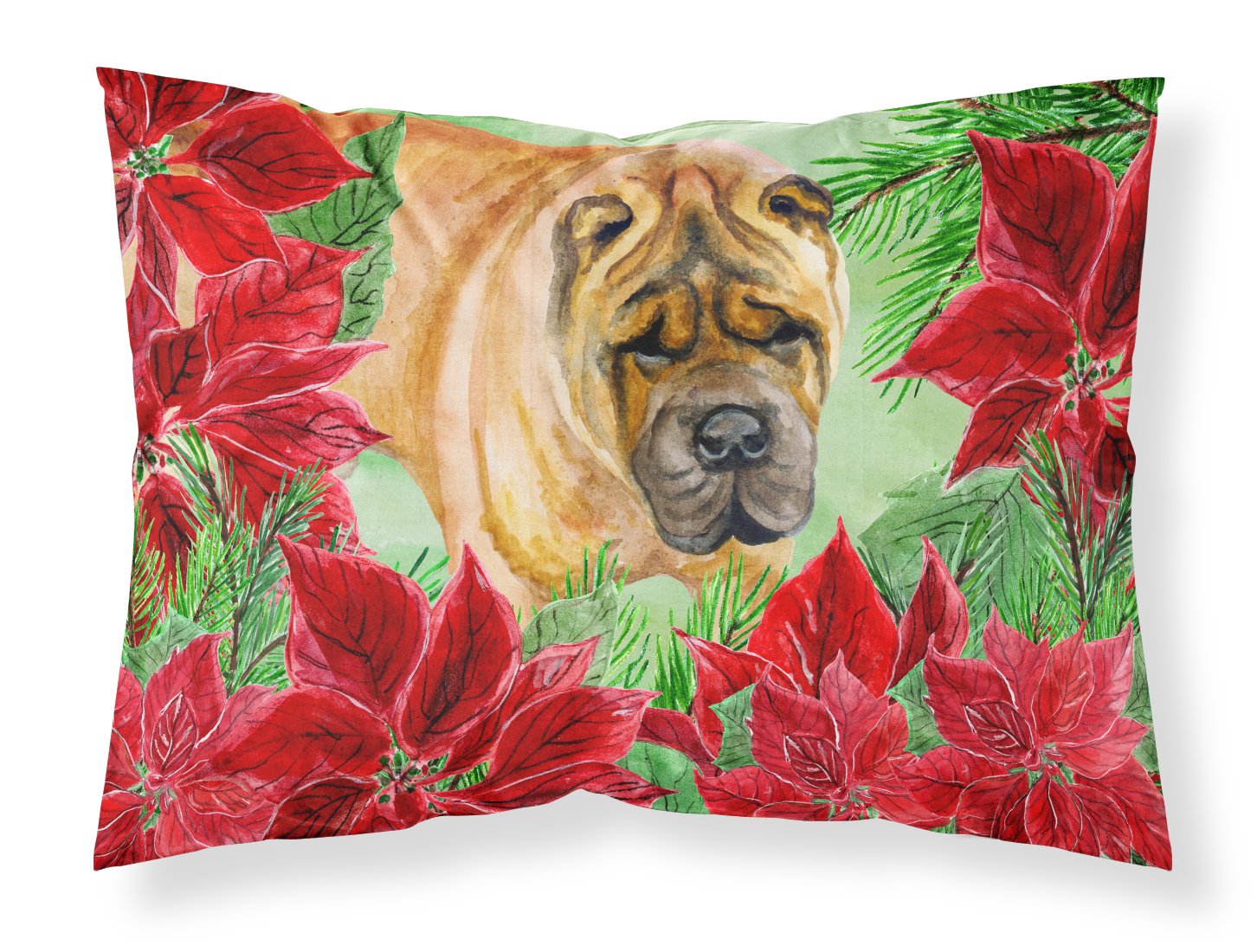 Shar Pei Poinsettas Fabric Standard Pillowcase CK1309PILLOWCASE by Caroline's Treasures