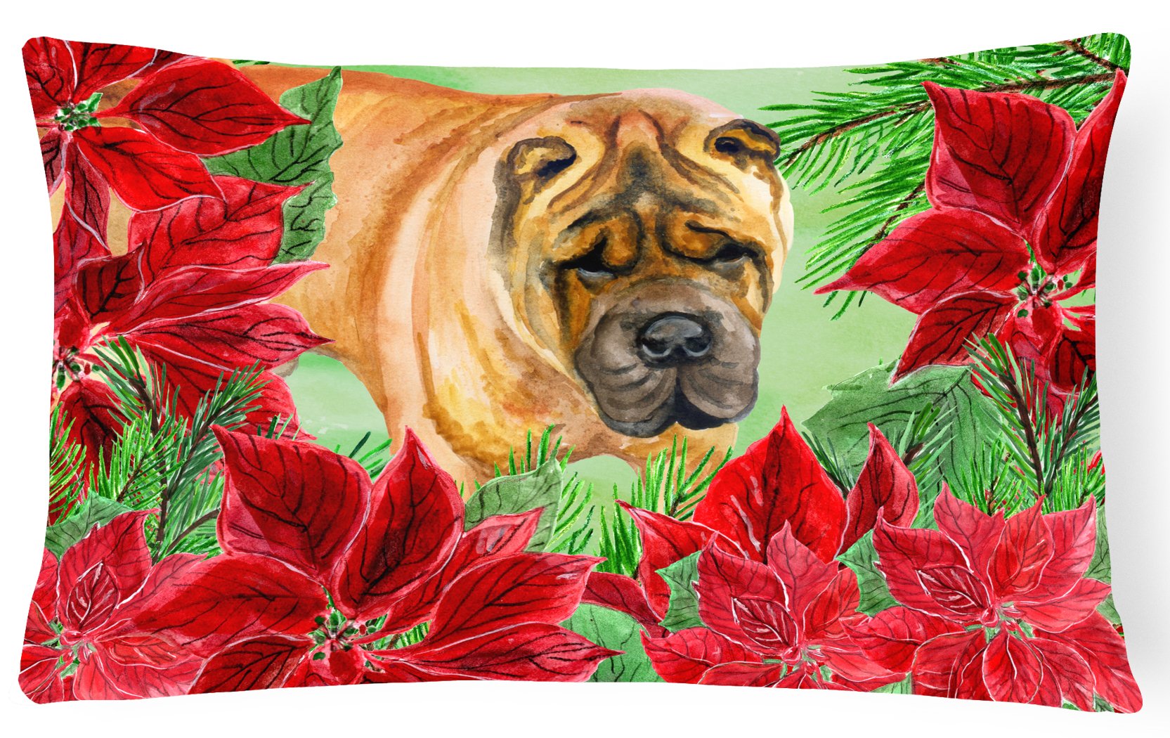 Shar Pei Poinsettas Canvas Fabric Decorative Pillow CK1309PW1216 by Caroline's Treasures