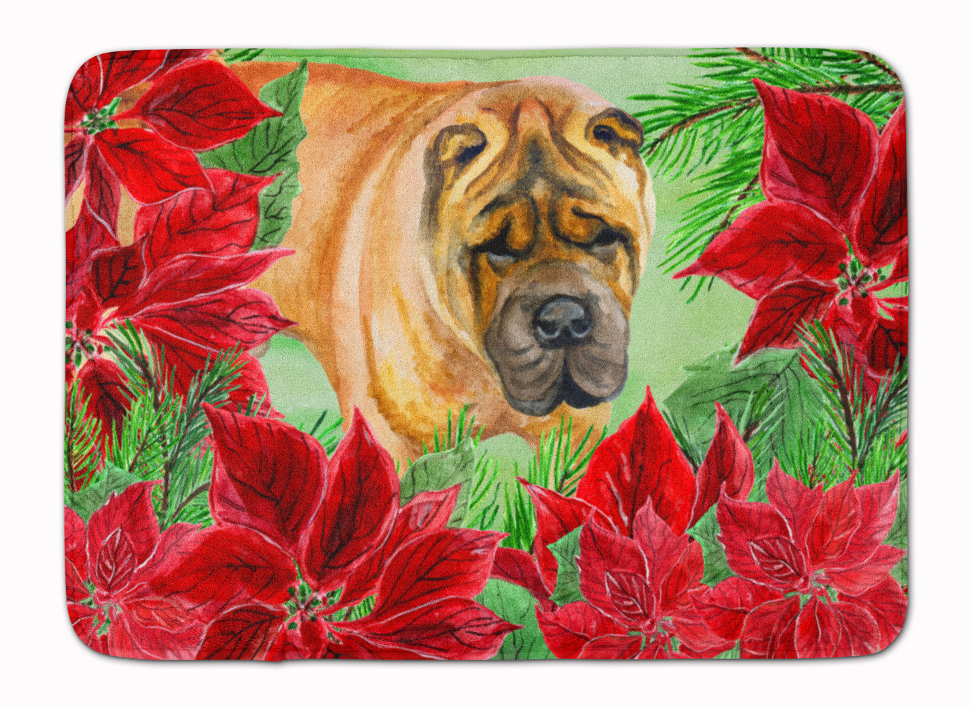 Shar Pei Poinsettas Machine Washable Memory Foam Mat CK1309RUG - the-store.com