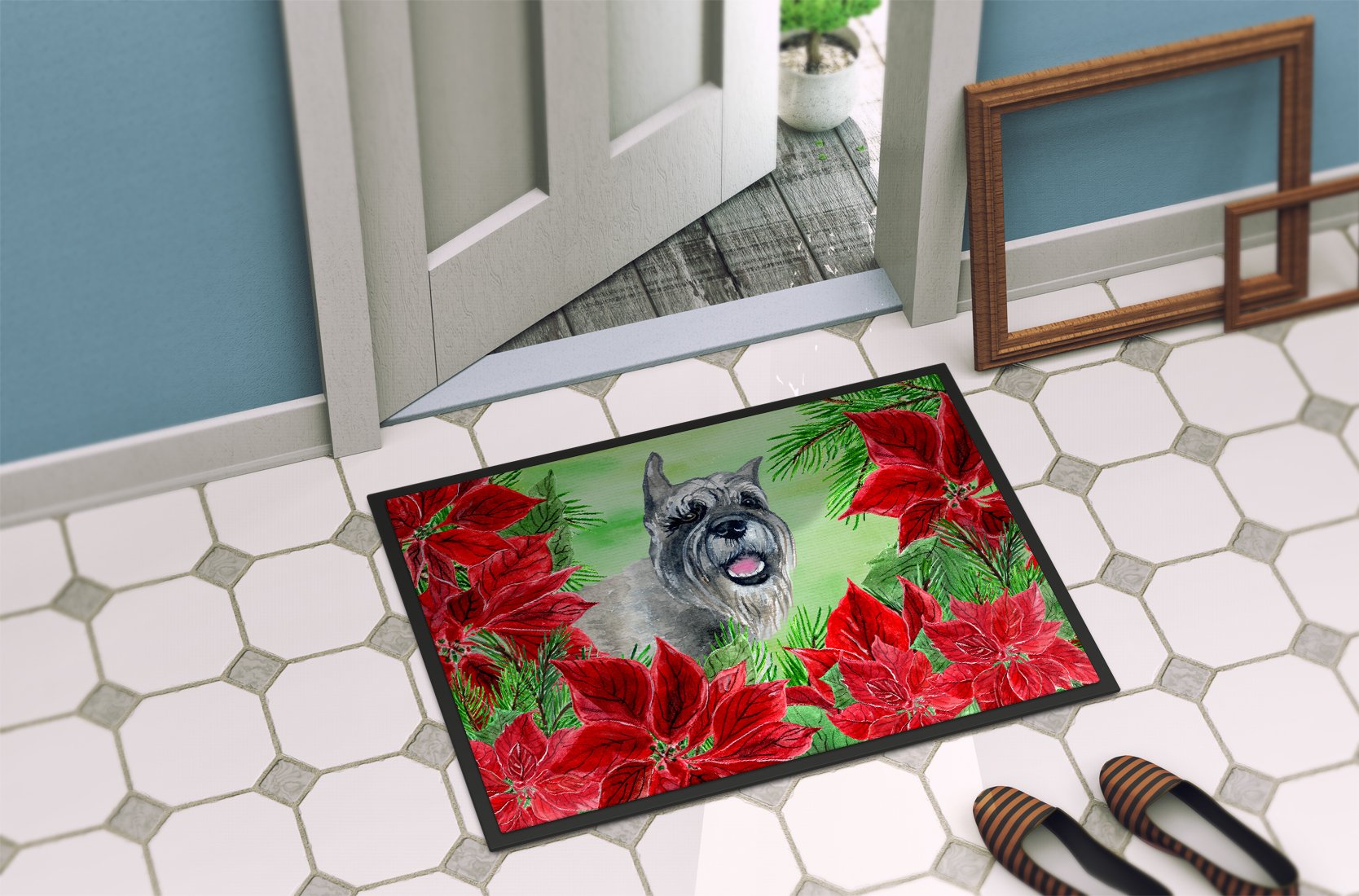 Schnauzer Poinsettas Indoor or Outdoor Mat 24x36 CK1310JMAT by Caroline's Treasures