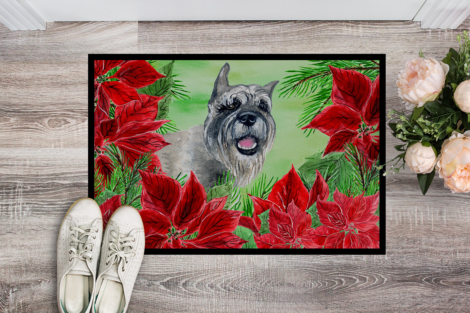 Schnauzer Poinsettas Indoor or Outdoor Mat 18x27 CK1310MAT - the-store.com