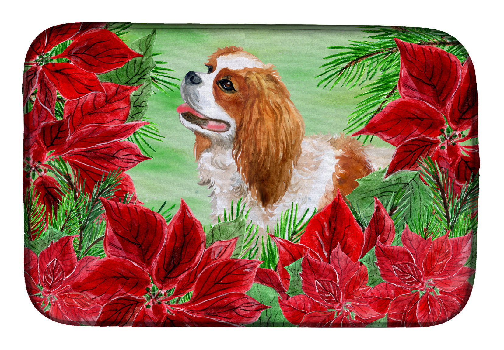 Cavalier Spaniel Poinsettas Dish Drying Mat CK1311DDM  the-store.com.