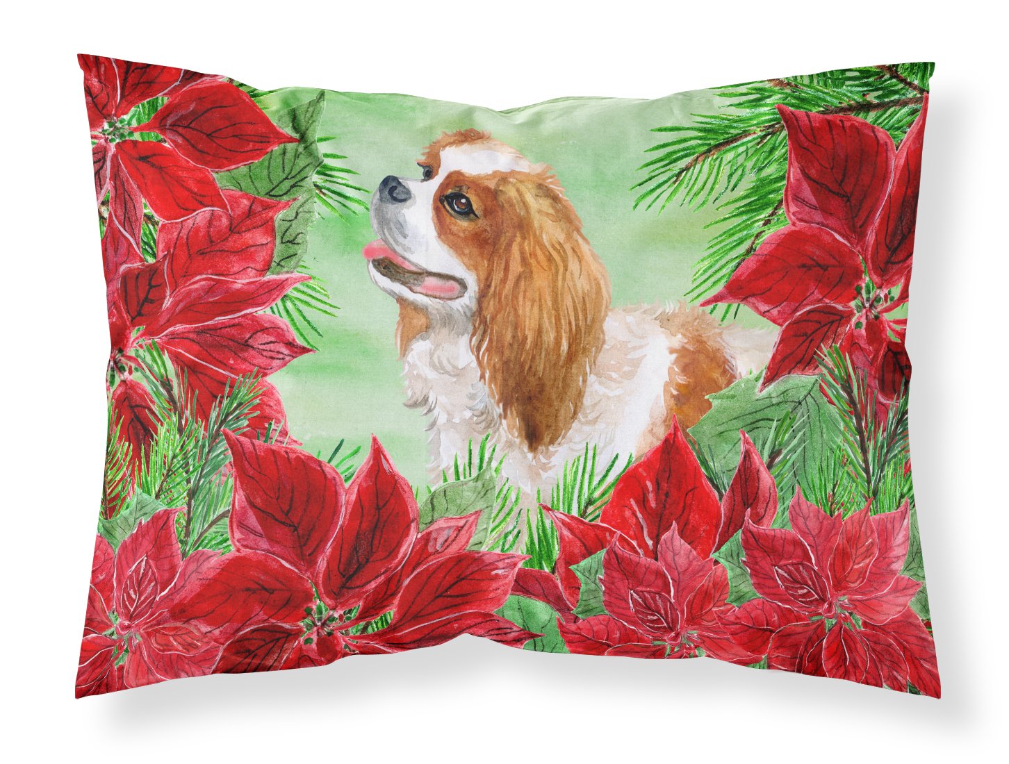 Cavalier Spaniel Poinsettas Fabric Standard Pillowcase CK1311PILLOWCASE by Caroline's Treasures