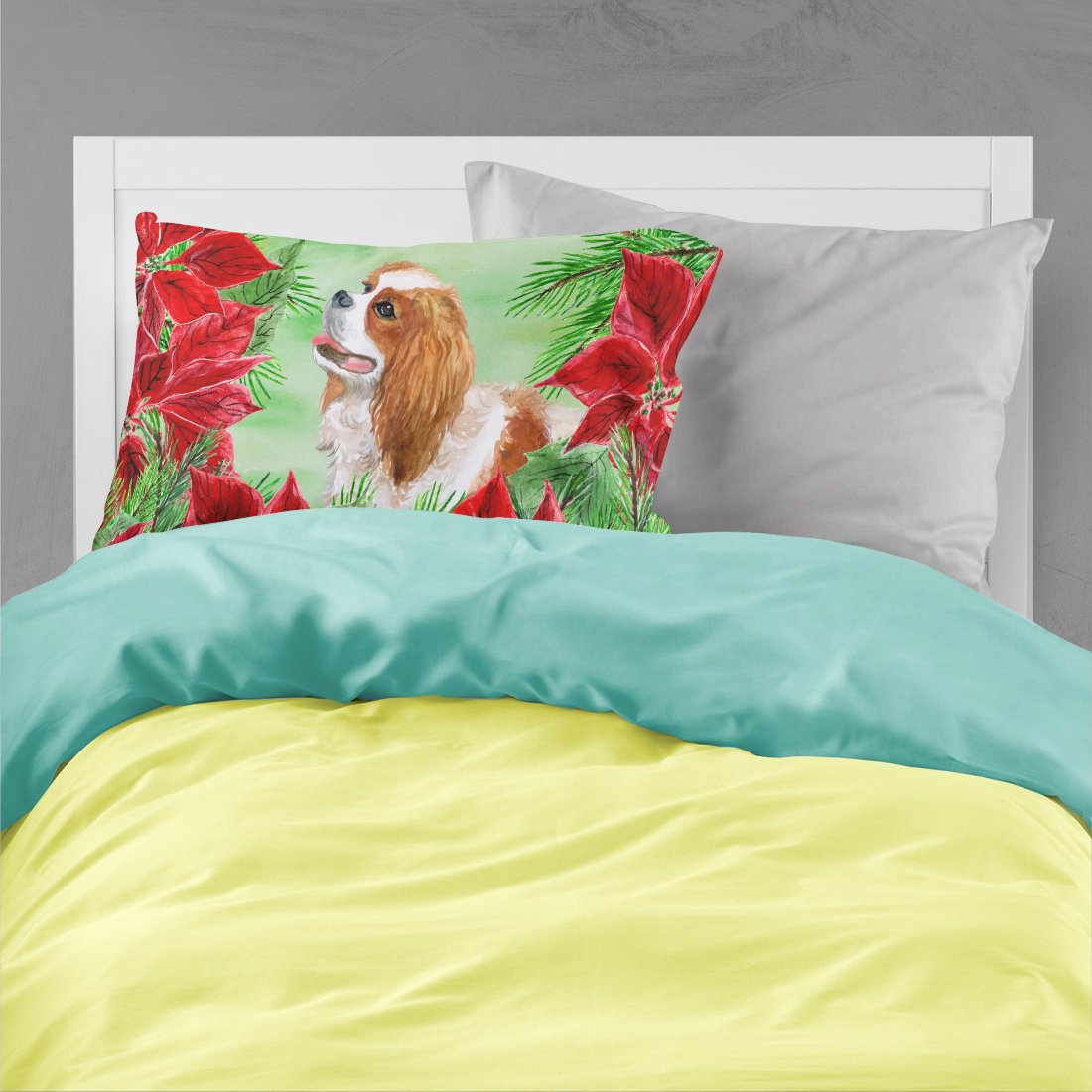 Cavalier Spaniel Poinsettas Fabric Standard Pillowcase CK1311PILLOWCASE by Caroline's Treasures