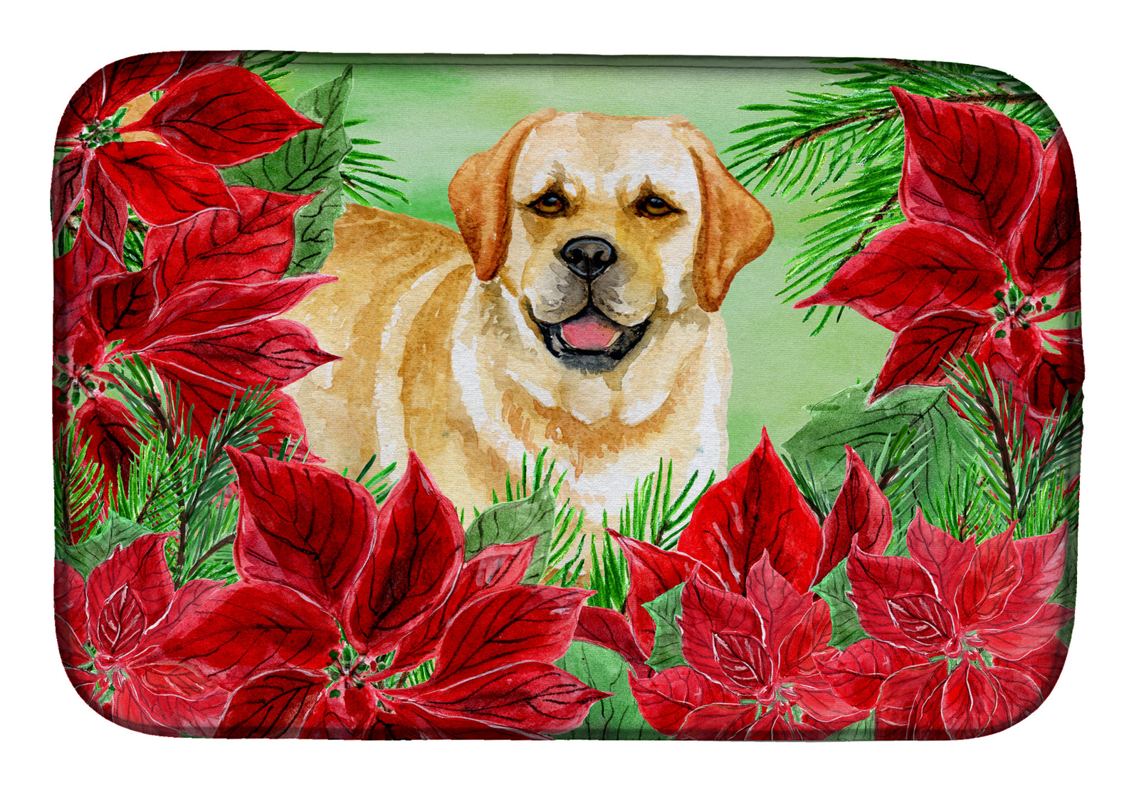 Golden Retriever Poinsettas Dish Drying Mat CK1312DDM  the-store.com.