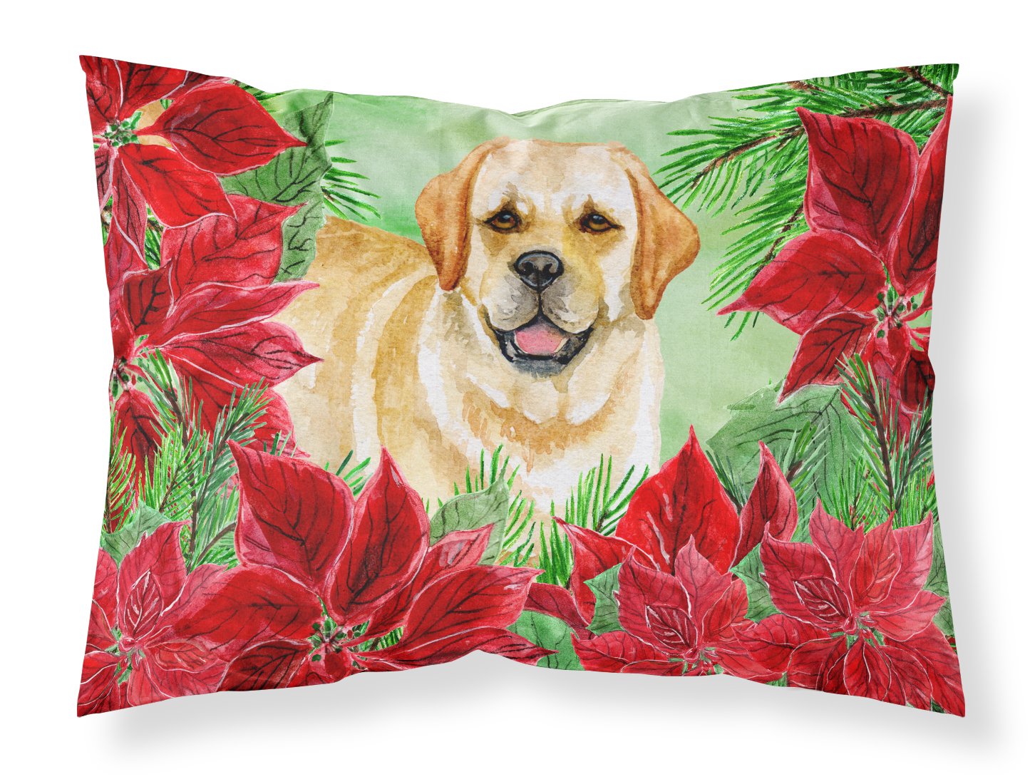 Golden Retriever Poinsettas Fabric Standard Pillowcase CK1312PILLOWCASE by Caroline's Treasures