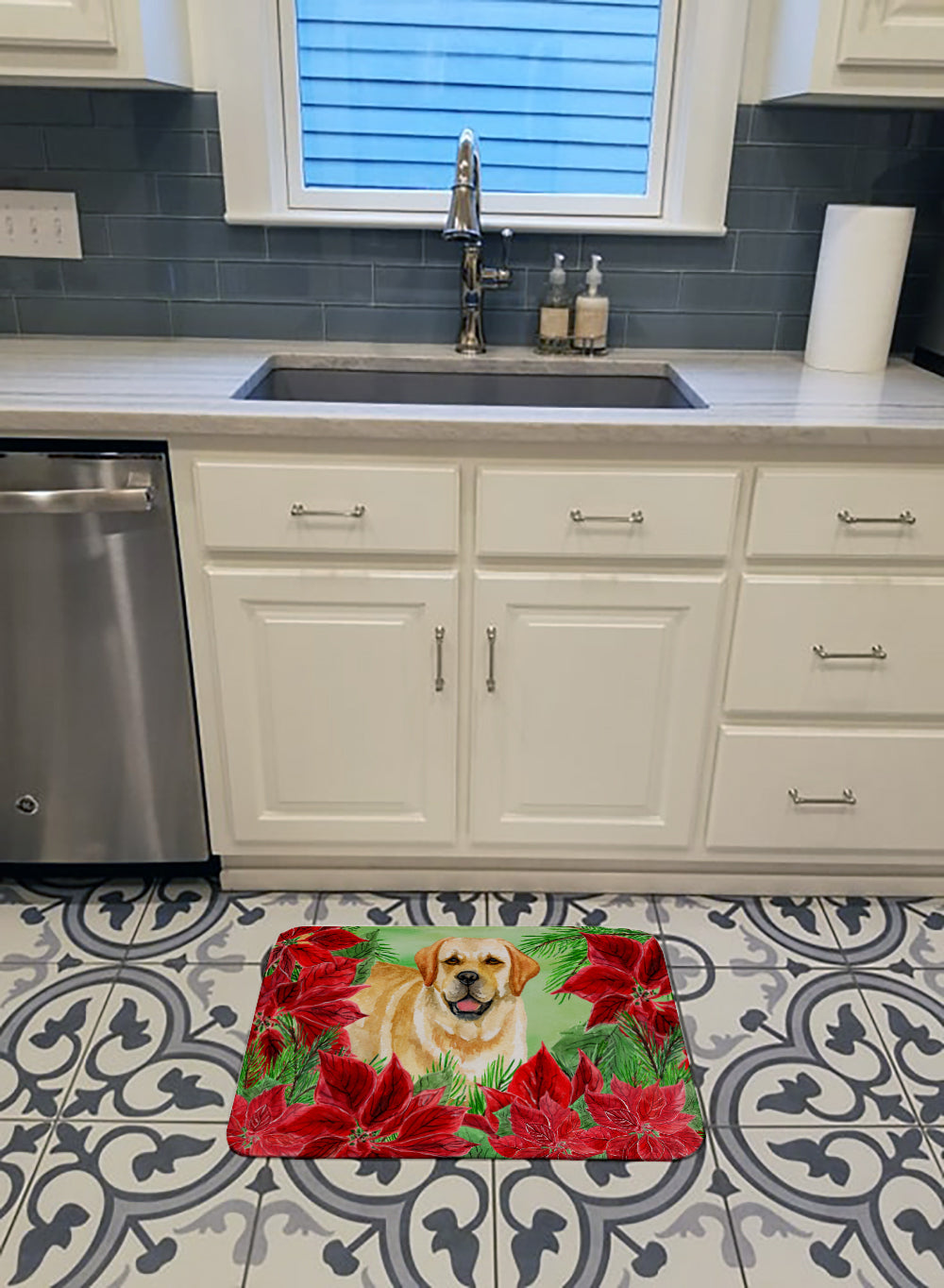 Golden Retriever Poinsettas Machine Washable Memory Foam Mat CK1312RUG - the-store.com