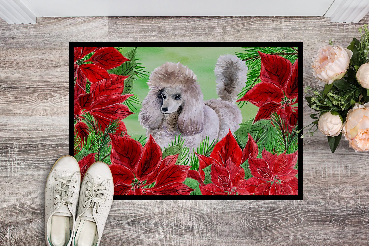 Poodle Poinsettas Indoor or Outdoor Mat 18x27 CK1313MAT - the-store.com