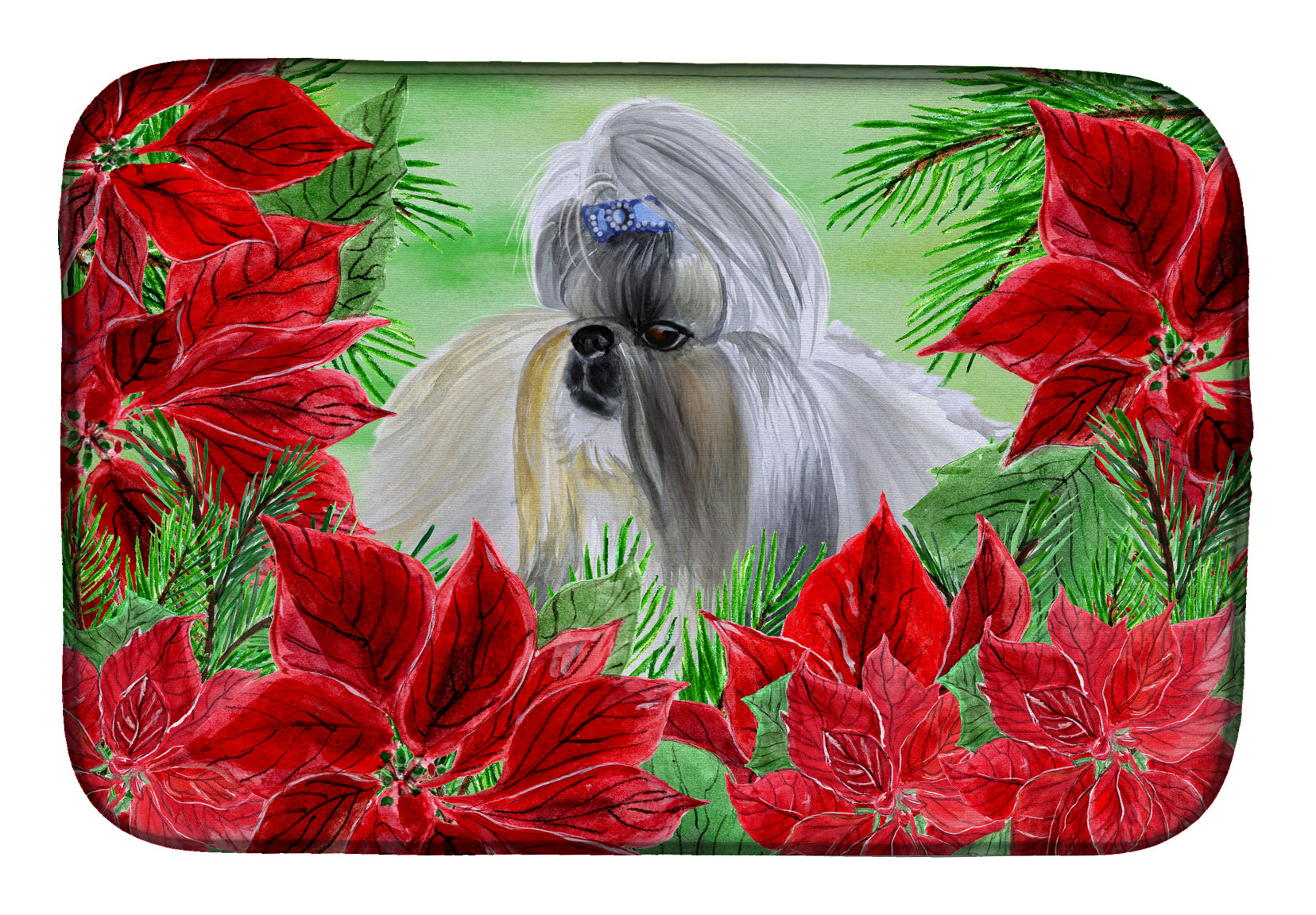 Shih Tzu Poinsettas Dish Drying Mat CK1314DDM  the-store.com.