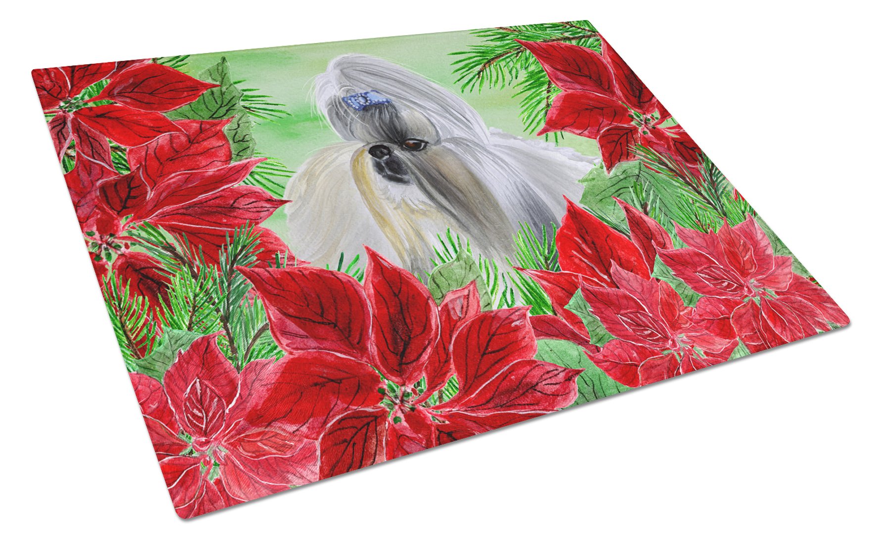 Shih Tzu Poinsettas Glass Cutting Board Large CK1314LCB by Caroline's Treasures