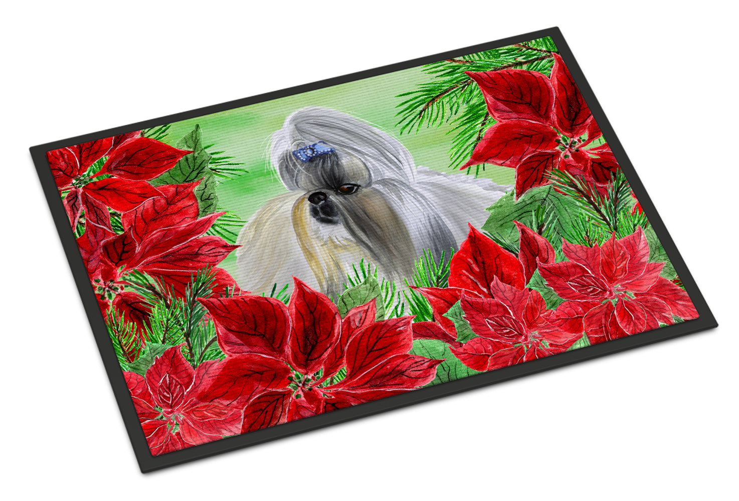 Shih Tzu Poinsettas Indoor or Outdoor Mat 18x27 CK1314MAT - the-store.com