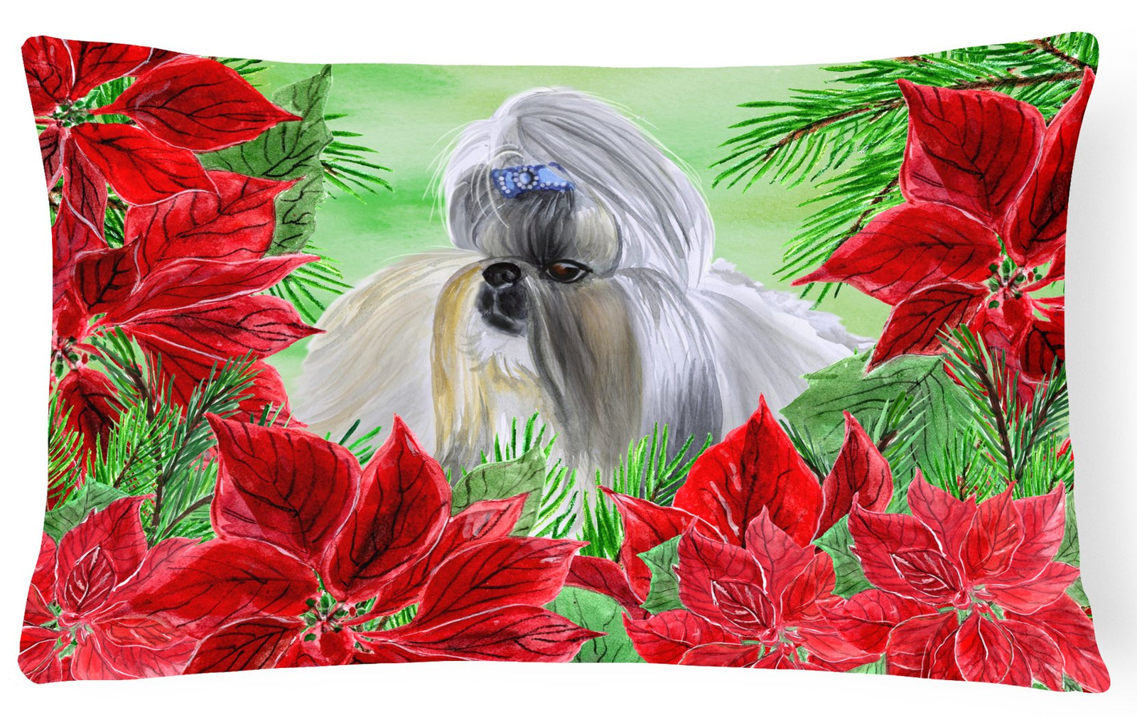 Shih Tzu Poinsettas Canvas Fabric Decorative Pillow CK1314PW1216 by Caroline's Treasures