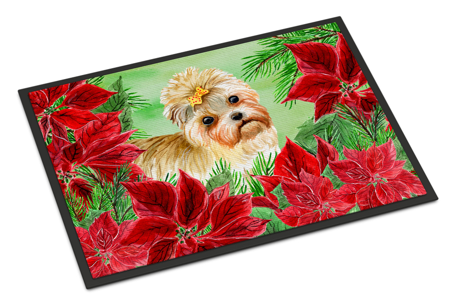 Morkie Poinsettas Indoor or Outdoor Mat 18x27 CK1316MAT - the-store.com