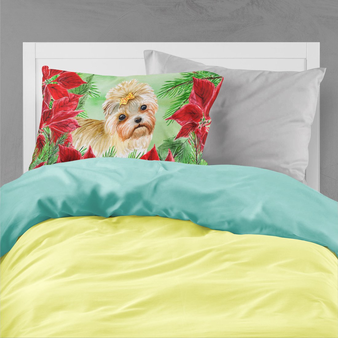 Morkie Poinsettas Fabric Standard Pillowcase CK1316PILLOWCASE by Caroline's Treasures