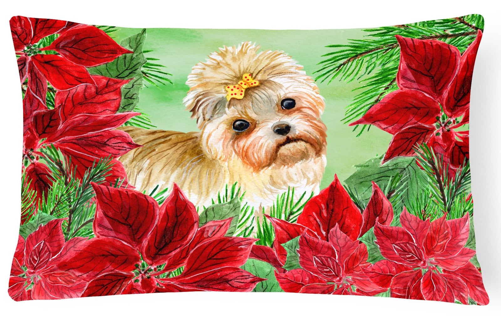 Morkie Poinsettas Canvas Fabric Decorative Pillow CK1316PW1216 by Caroline's Treasures