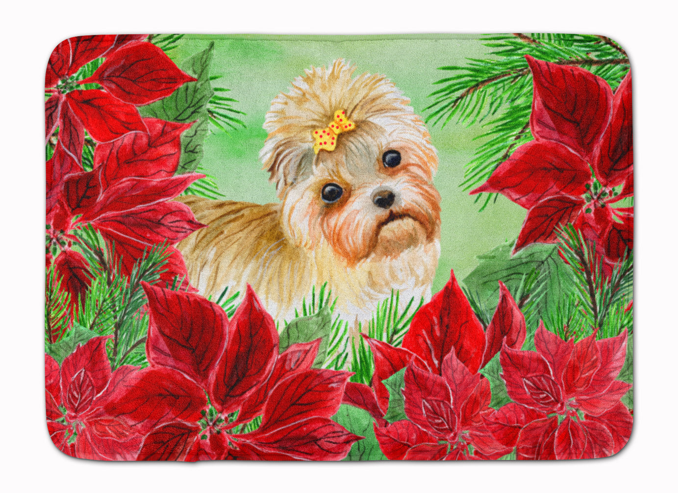 Morkie Poinsettas Machine Washable Memory Foam Mat CK1316RUG - the-store.com