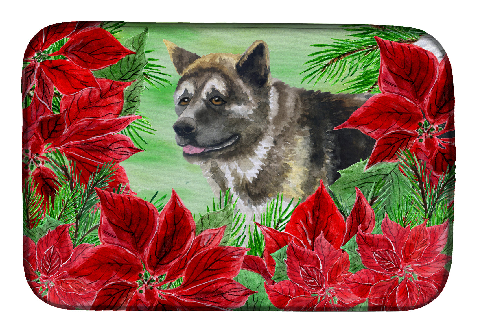 American Akita Poinsettas Dish Drying Mat CK1317DDM  the-store.com.